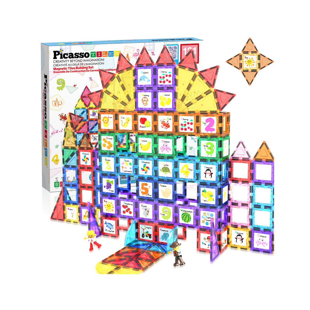PicassoTiles 121 piezas – Set de Construcción Magnética con Inserts Educativos