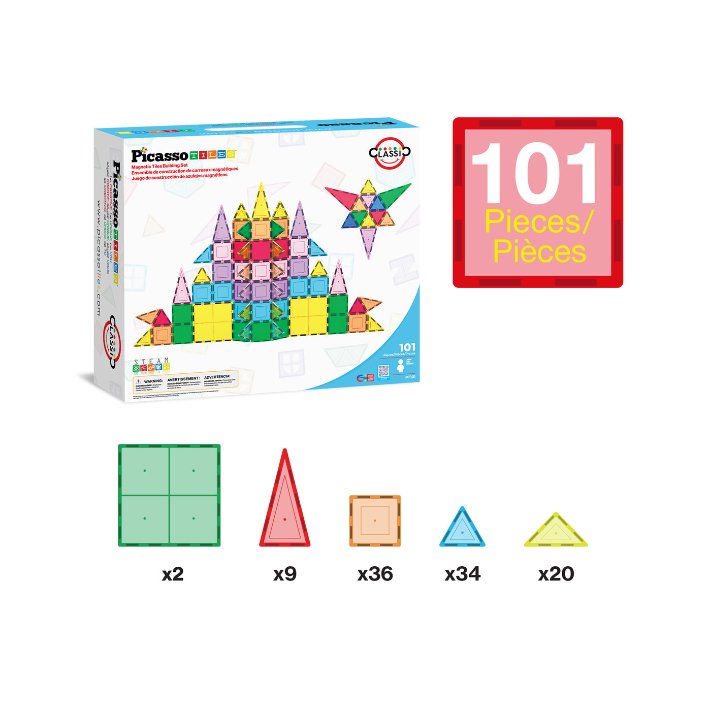 Picasso Tiles 101pc Magnetic Tile Classic Building Blocks