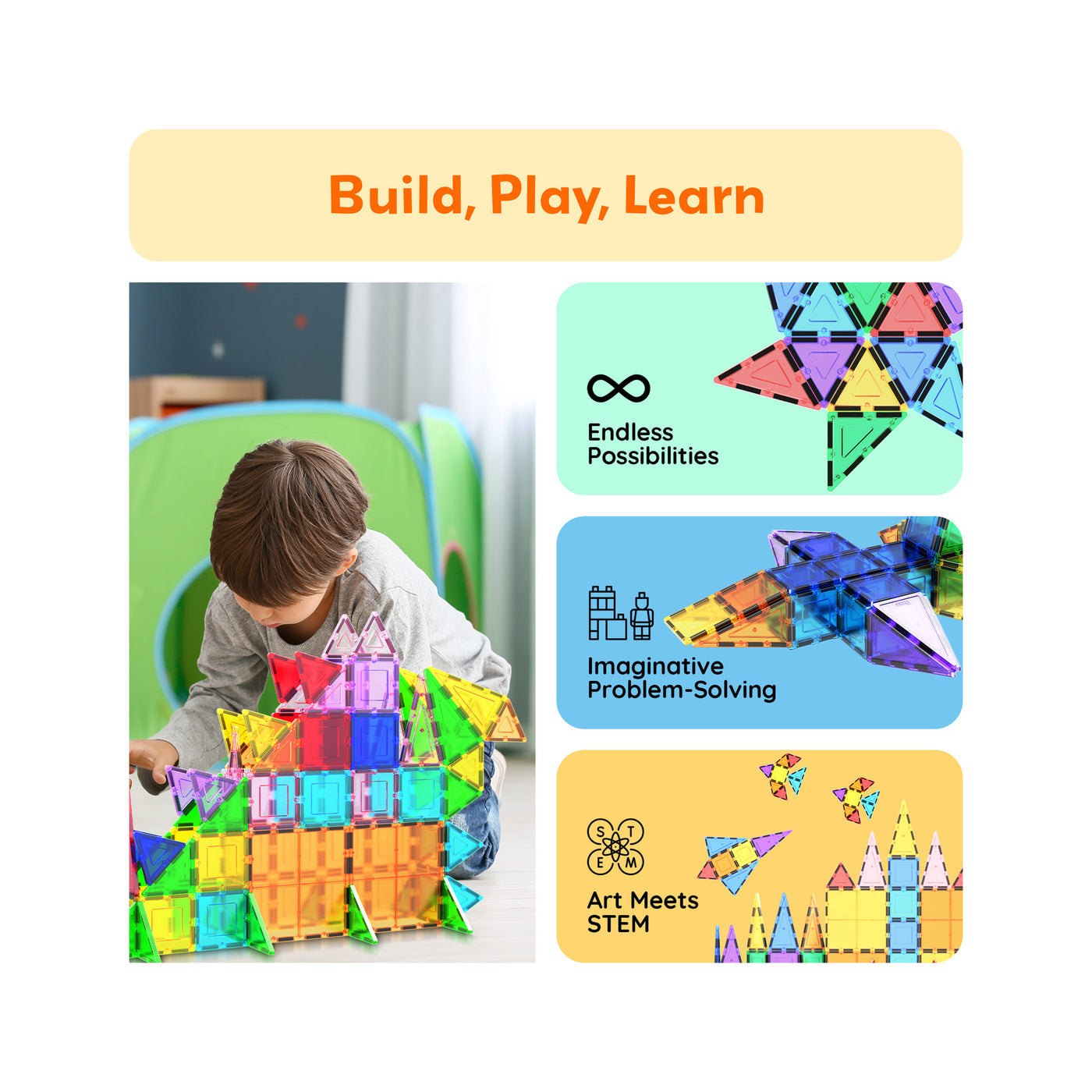 Picasso Tiles 101pc Magnetic Tile Classic Building Blocks