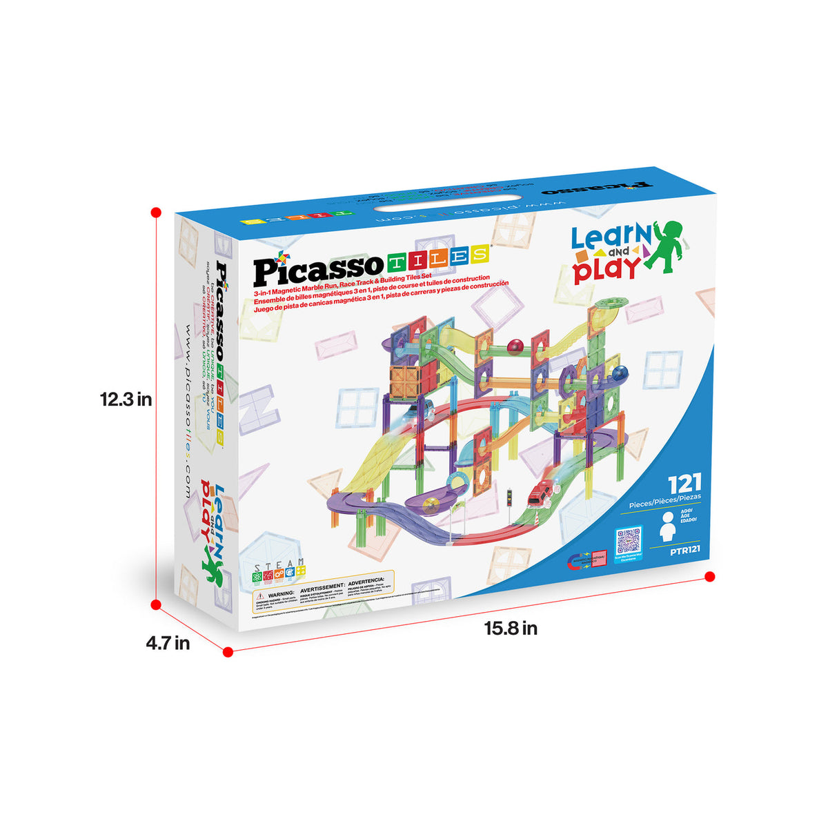 PicassoTiles 121 piezas – Set de Construcción Magnética con Inserts Educativos