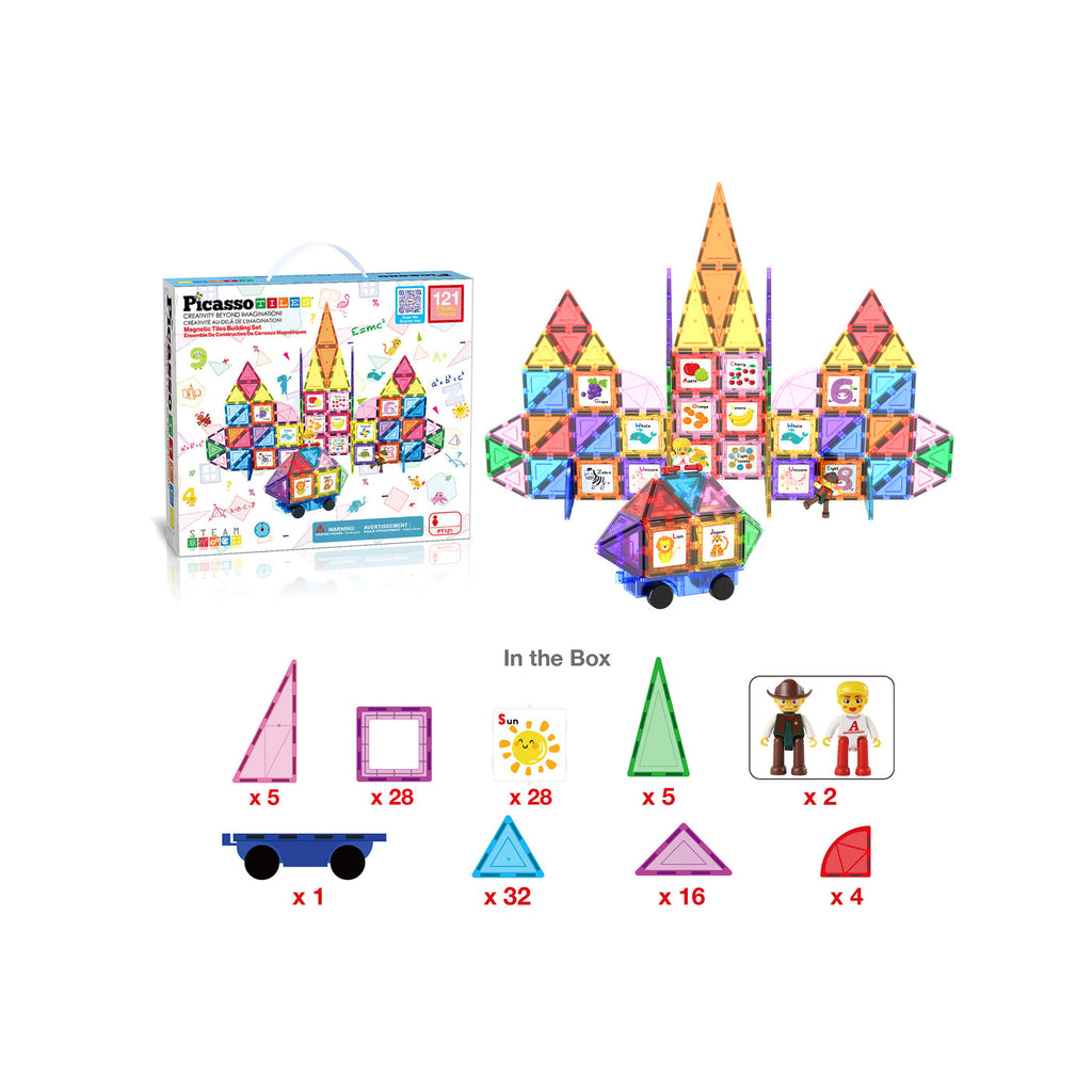 PicassoTiles 121 piezas – Set de Construcción Magnética con Inserts Educativos